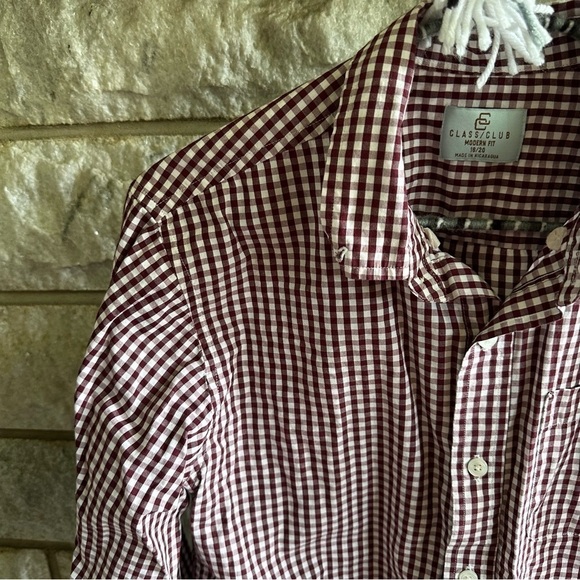 Class Club Boys Burgundy Checkered Button Down Shirt 18/20 - Picture 3 of 4